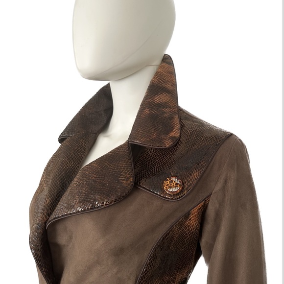 SALE🔥🔥NWT WOMEN TRENCH COAT LINED BELTED COAT ANIMAL PRINT VELOUR JACKET BROWN - Picture 14 of 15